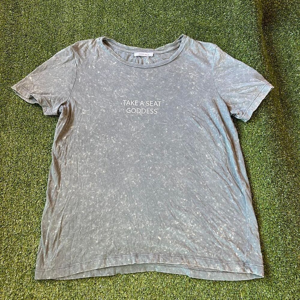 Zara Women's Green and Grey T-shirt